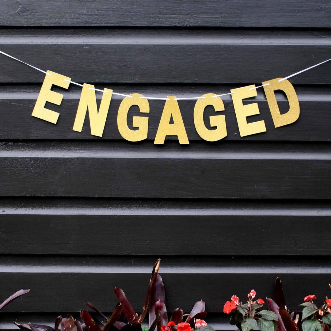 Engaged Gold Glitter Banner Bunting Elegant Engagement Decorations - Etsy