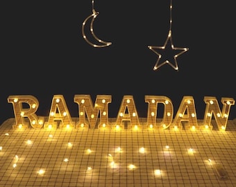Ramadan Eid Mubarak Light Box Decorations Ornaments Lights Banner Balloons
