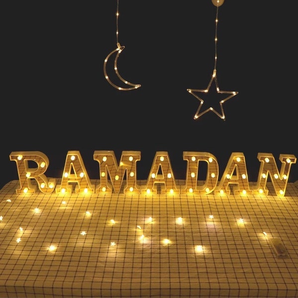 Décorations Boîte Lumineuse Ramadan Eid Mubarak Ornements Lumières Bannière Ballons