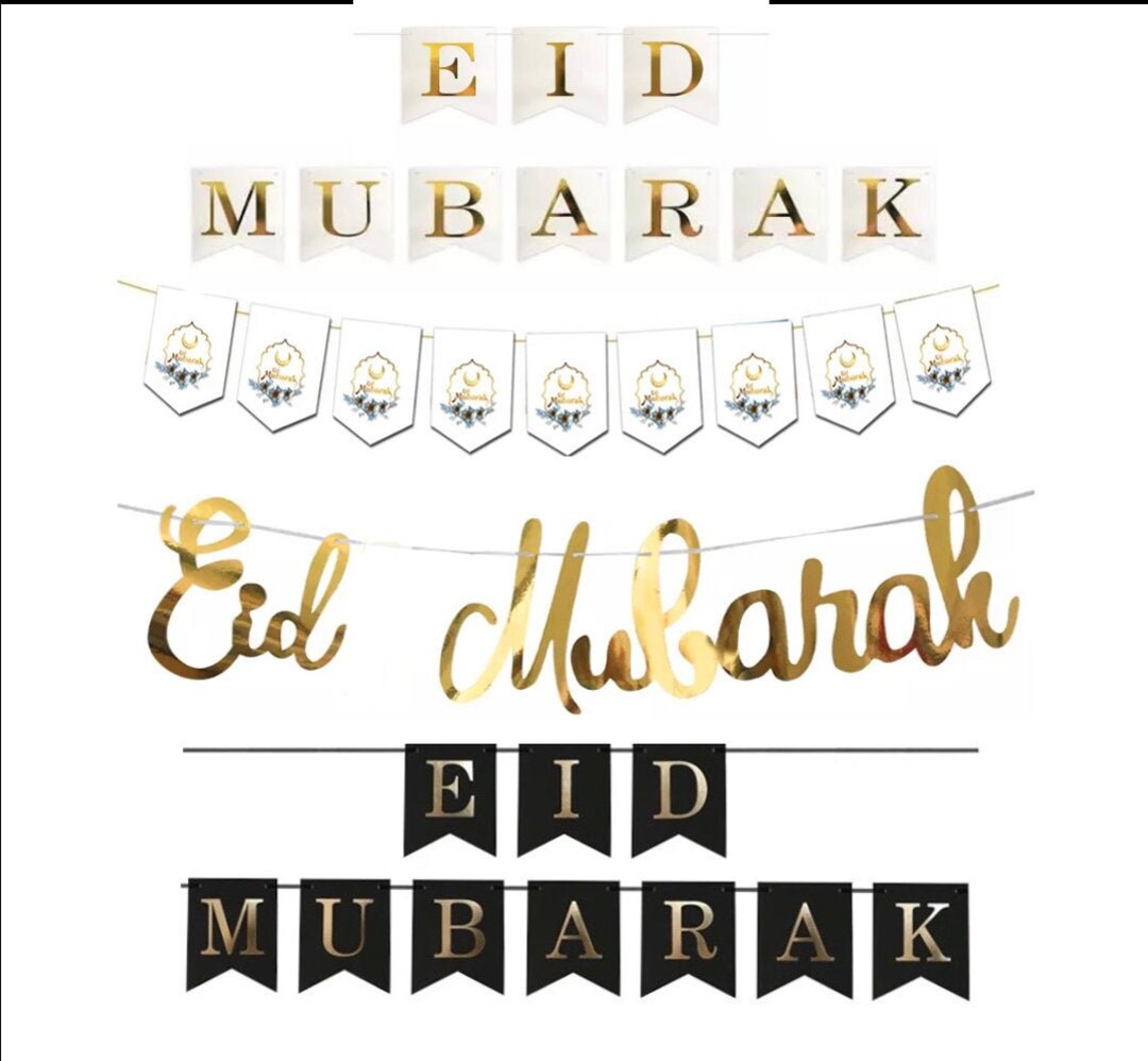 Eid Mubarak Banner Decorations Ramadan Kareem Balloons Wall Gold Star ...