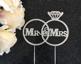 Mr & Mrs Rhinestone Diamante Crystal Elegant Wedding Engagement Cake Topper Decorations