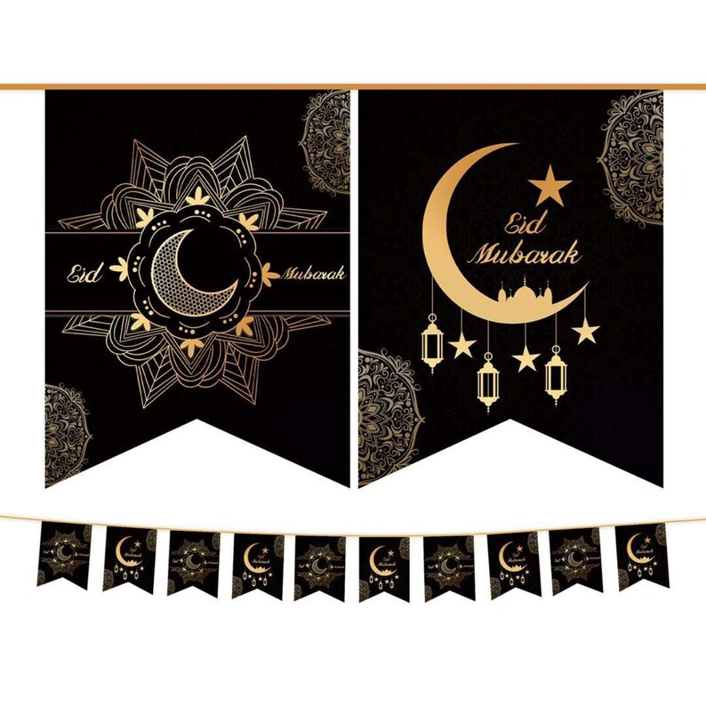 Eid Mubarak Banner Decorations Ramadan Kareem Balloons Wall Gold Star ...