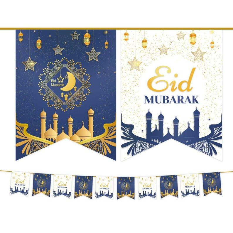 Eid Mubarak Banner Decorations Ramadan Kareem Balloons Wall Gold Star ...