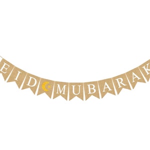 Ramadan Kareem Banner Decorations Burlap Hessian Jute Elegant Rustic Vintage Eid Mubarak Hessian Banner Eid 1 x star moon