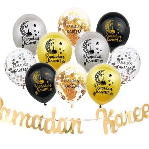 Ramadan Balloons Banner Decorations Kareem Mubarak Eid Hessian Confetti Gold