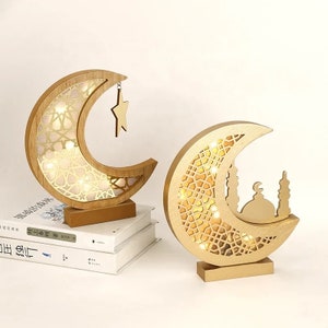 Ramadan Eid Mubarak Decorations Wreath Ornaments Banner Balloons Wood Light Box Moon