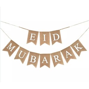 Ramadan Kareem Banner Decorations Burlap Hessian Jute Elegant Rustic Vintage Eid Mubarak Hessian Banner Eid Mubarak