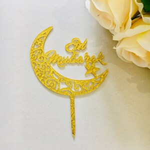 Eid Mubarak Glitter Gold Acryl Kuchen Topper Dekorationen Hadsch Ramadan