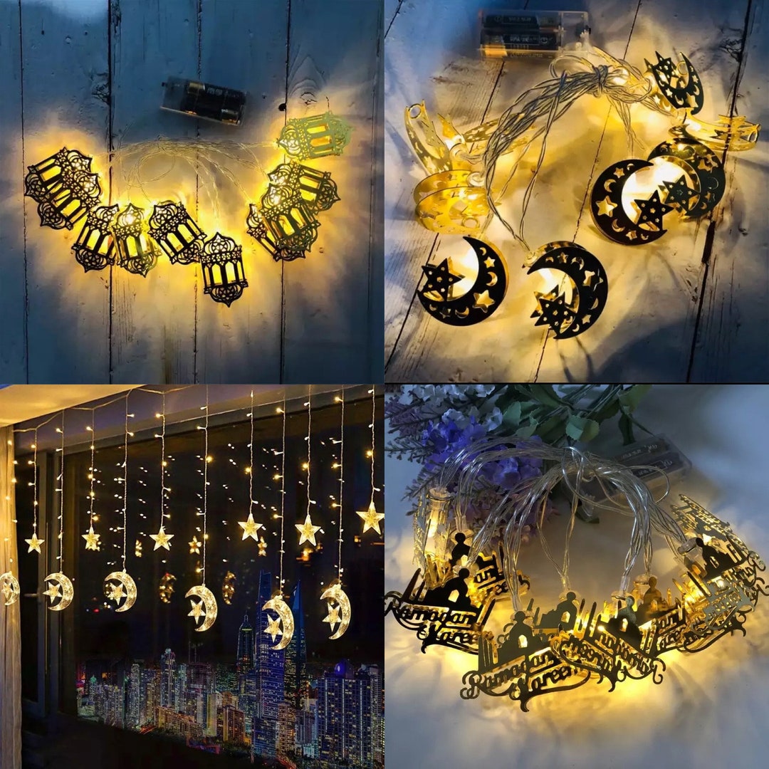 Eid decoraties, Eid Mubarak Banner 7 stuks houten hanger maan ster wind licht decoraties, Eid Ramadan decoratie voor thuis, Eid Ornament Mubarak
