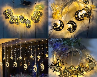 Ramadan Eid Lights Decorations Eid Kareem Mubarak Banner Lights Balloons Boxes