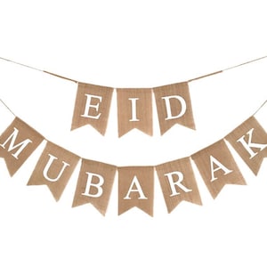 Eid Mubarak Banner Decorations Burlap Jute Hessian Elegant Rustic Vintage Ramadan