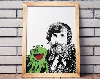 Jim Henson and Kermit Art Print - Awesome Illustration of the Muppeteer // gifts for her // it aint easy being green  // creative genius