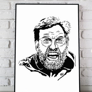 Jurgen Klopp Art Print - Illustrazione originale dell&#39;allenatore del Liverpool che grida con rabbia // denti // regalo calcio calcio // regali per lui