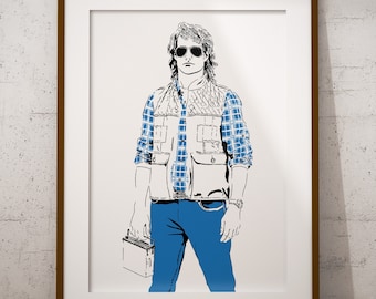 Macgruber Art Print - Original Illustration of Will Forte and his Car Stereo  // B-movie fan // SNL Skit // Macgyver Parody // KFBR392