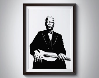Leadbelly Art Print - Amazing Illustration of the Legendary Blues Guitarist // guitarist gift  // music lover // african american history