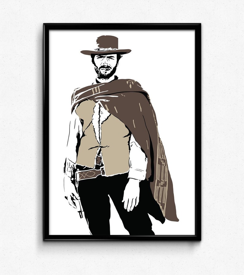 Rugged Illustration of the Man with No Name gifts for him western movie fan cowboy poster Clint Eastwood Art Print
