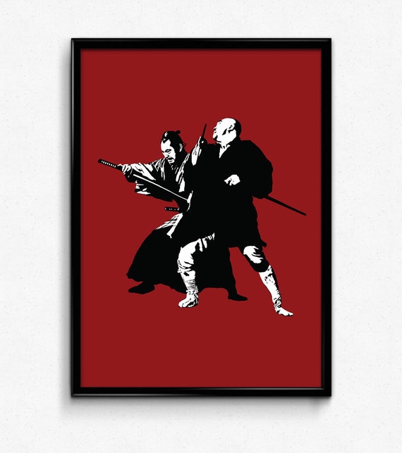 ハンドメイド　アート掛軸リバーシブル　オリジナルイラスト 用心棒アートプリント - 黒澤明の傑作映画のオリジナルイラスト