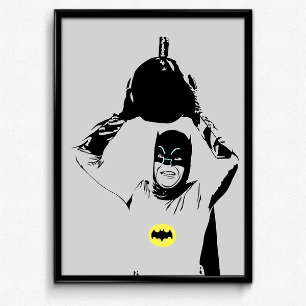 Batman Art Print - Awesome Illustration of Adam West as 1960s Batman // Batman fan gift  // classic television poster // cartoon bomb art