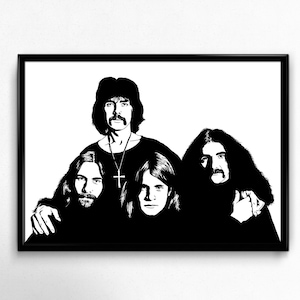 Stampa artistica dei Black Sabbath - Illustrazione originale della band metal britannica // Ozzy Osbourne // maiali da guerra paranoici // Fan dell&#39;Heavy Metal