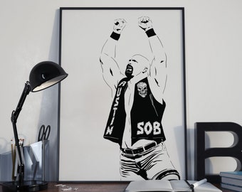 Stone Cold Steve Austin Art Print - Original Poster of the Legendary Attitude Era Wrestler  // wrestling fan gift // podcaster actor // 3:16