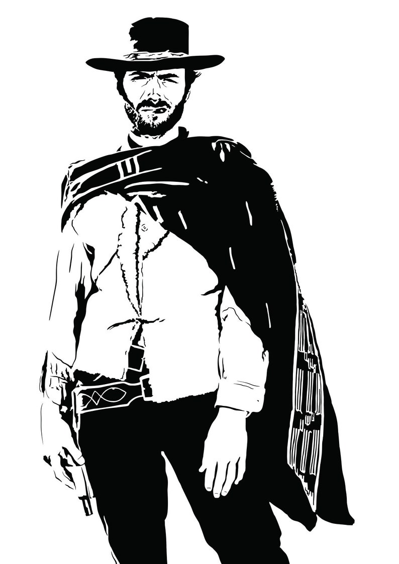 Rugged Illustration of the Man with No Name gifts for him western movie fan cowboy poster Clint Eastwood Art Print