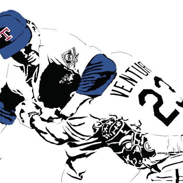 Nolan Ryan Punching Robin Ventura Art Print - Funny Illustration of the Legendary Pitcher // Texas Rangers fans // gifts for him