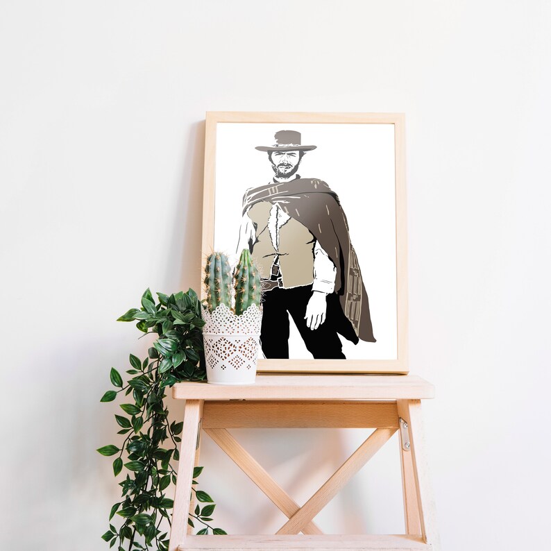 Rugged Illustration of the Man with No Name gifts for him western movie fan cowboy poster Clint Eastwood Art Print