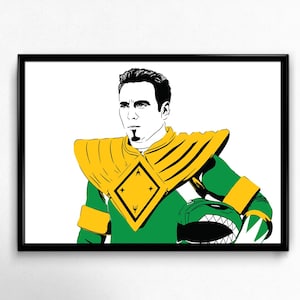 Green Ranger Art Print - Original Illustration of Jason David Frank // Power Rangers fan gift  // classic television poster // tommy oliver