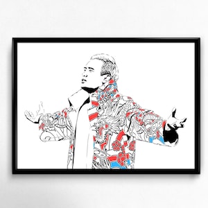 オカダ・カズチカ アートプリント - 国際的なレスリングスーパースターのオリジナルイラスト // 日本のレスラー // 新日本 // NJPW //