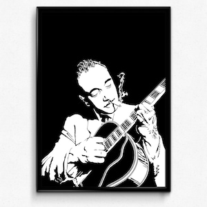 Django Reinhardt Art Print - Increíble ilustración del guitarrista de jazz gitano // guitarrista clásico // regalo para guitarrista / regalo de música