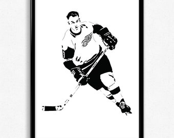 Gordie Howe Art Print - Awesome Illustration of the Mr Hockey // Red Wings fans // detroit hockey gift // gifts for him