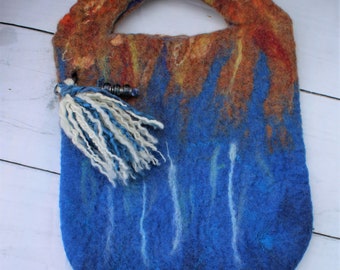 Fire and Ice.  Wool wet felted bag or purse
