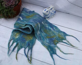Blue and Green Felted Scarf