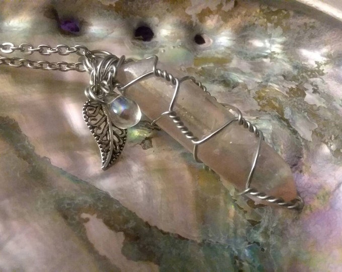 Quartz. Rainbows Angel Aura Handmade and Wire Wrapped Quartz Point Necklace Boho Hippie Style Reiki Jewelry All Chakras Spirit Jewelry