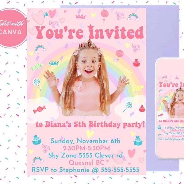 Diana Birthday party invitation, Diana invitation, Diana party, Diana decorations, Diana YouTube, birthday invitation, digital invitation