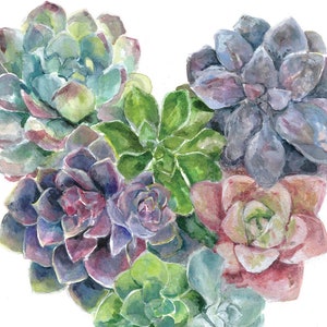 Succulent Heart Arrangement-  Art Print, Watercolor, Gouache, Wedding Gift, Nursery Art, Home Decor, Wall Art // 5x7, 8x10