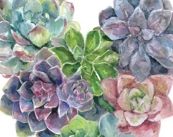 Succulent Heart Arrangement-  Art Print, Watercolor, Gouache, Wedding Gift, Nursery Art, Home Decor, Wall Art // 5x7, 8x10