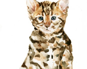 Cat Print | Kitten | Bengal |  Cat illustration | Watercolor Print | Art Print | Cat Lovers | 5x7 | 8x10