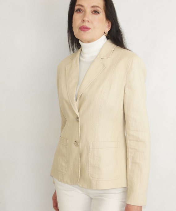 ジャケット・アウター 80s 90s EURO linen tailored jacket beige Casual Corner 4 Button Jacket Blazer Linen Blend 10 Peach