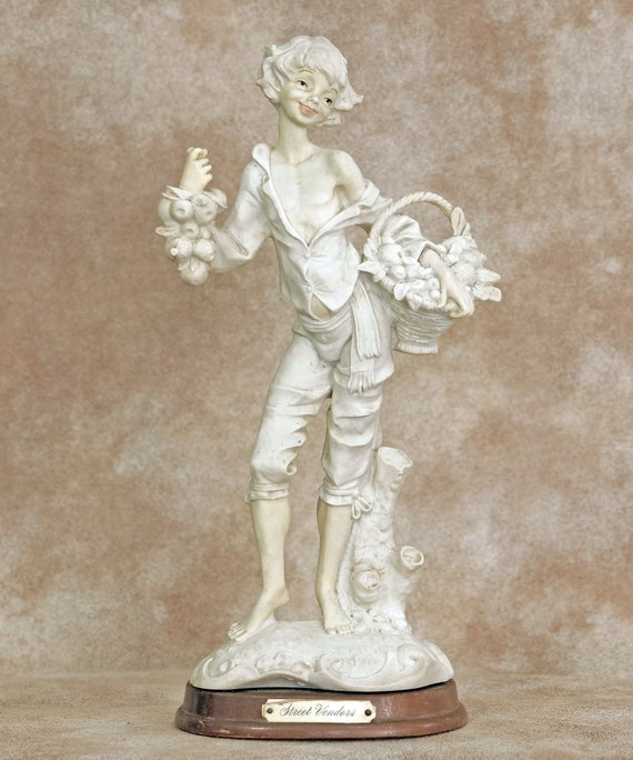 Vintage Capodimonte Style Street Vendor Boy With Friut and Fruit