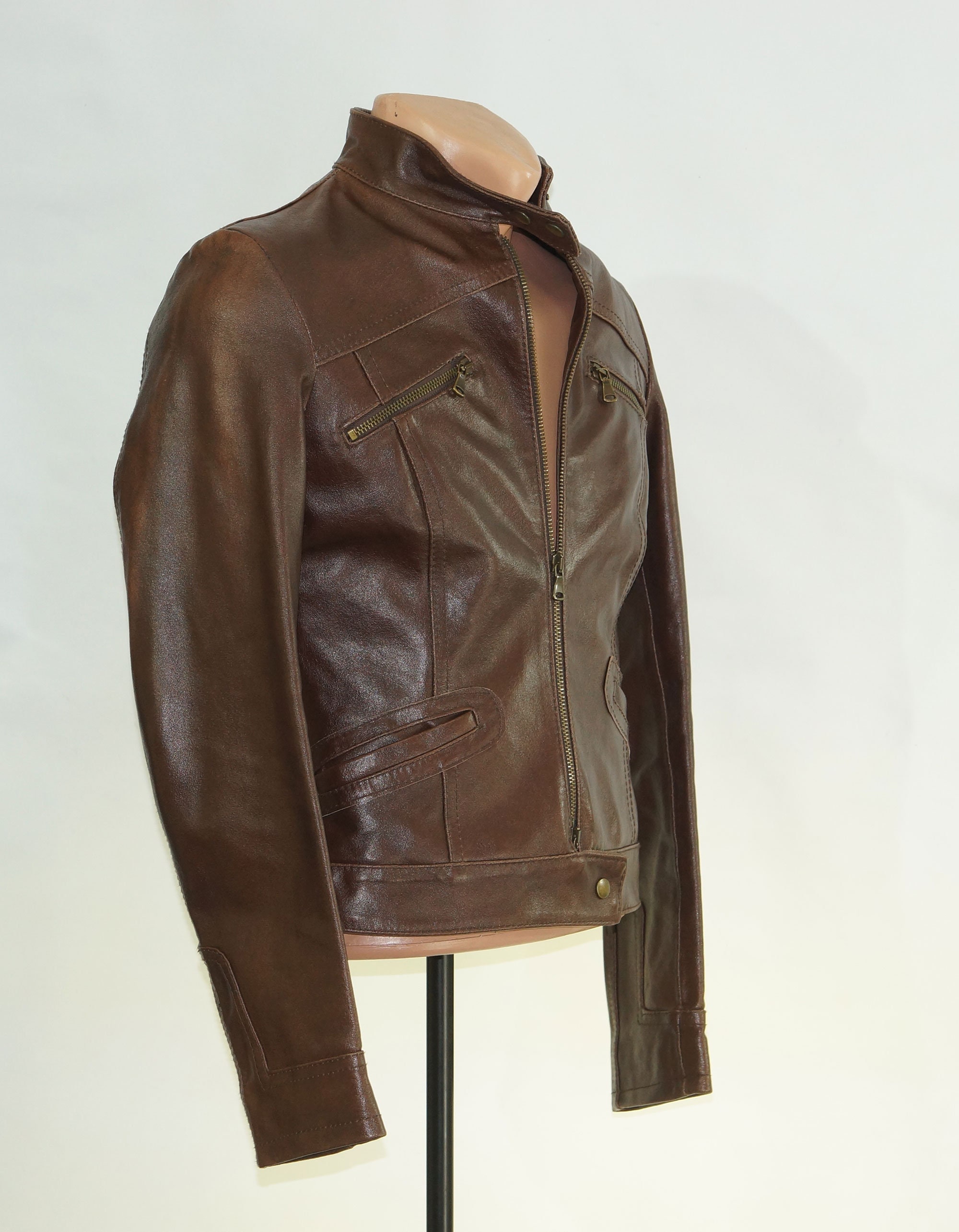 Women Jacket. short dark brown leather jacket women's - Etsy 日本