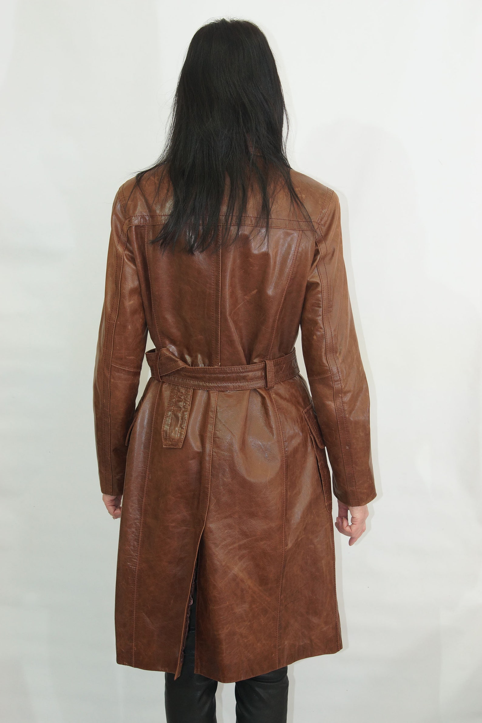 Long black double breasted vintage coat with abalone shell buttons main image 1