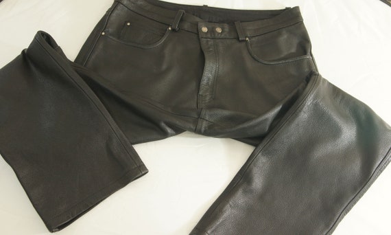 Real leather pants Biker Rocker black thick leath… - image 8
