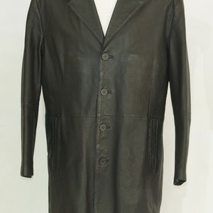 Vintage men's long black real Leather Coat marked size L