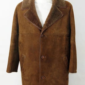 Men's brown real sheepskin coat , shearling leather  winter overcoat, marked size 42