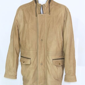 veste chaude vintage pour hommes en cuir véritable beige taille 2XL