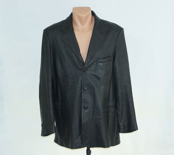 Men's Vintage Lamb Leather Blazer - Black 3-Button jacket (UK26/D52)