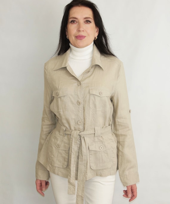 Safari jacket Women's pure Linen jacket , light gr