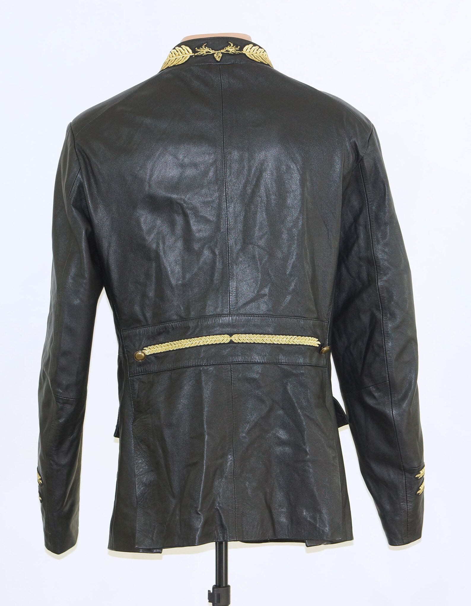 Military style leather jacket with embroidery Unisex Black Etsy