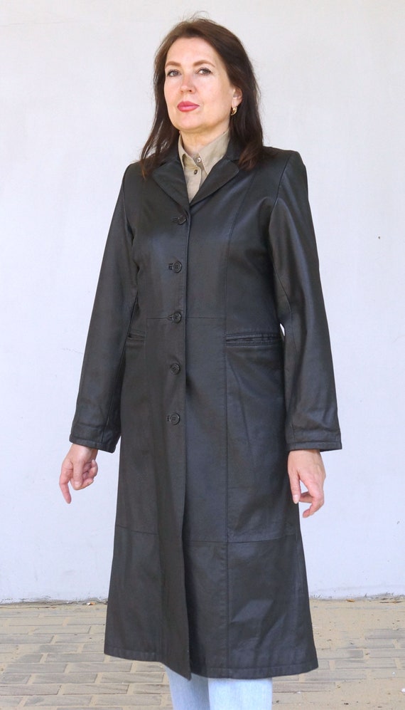 Gothic Trench Coat, Black Leather Gothic Trench Coat